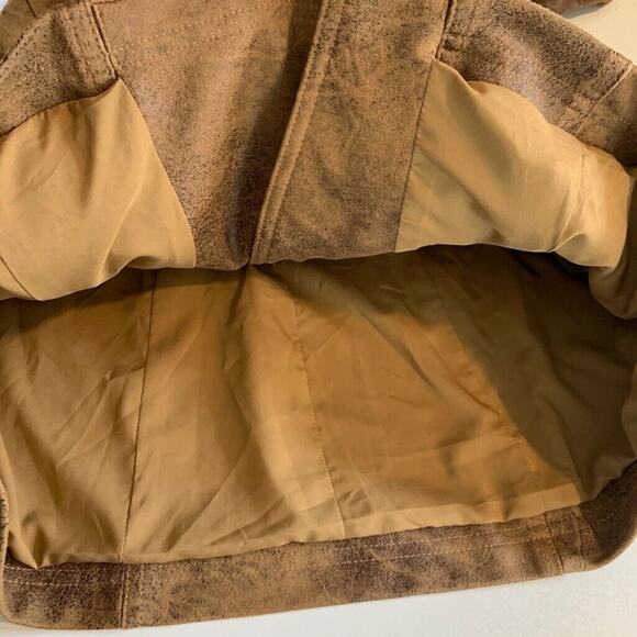 Chicos Jacket Womens 00 Brown Faux Suede Elongated Moto Zip Up Stretch Pockets - Picture 11 of 16